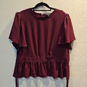 Express Burgundy Ruffle Hem Blouse